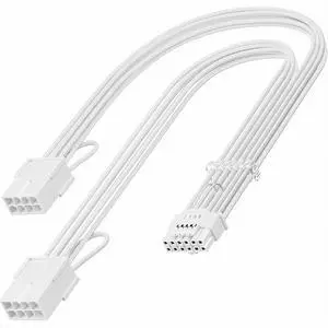 JVFYI 16Pin RTX 4070Ti GPU Power Adapter Cable, PCI-e 5.0 16Pin(12+4) to 2x8Pin Male to Female 12VHPWR Extension Cable Design for Geforce RTX 4070 Super 4070Ti 5070 5080-13 Inch White