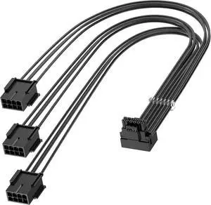 JVFYI 16Pin 90 Degree GPU Power Adapter Cable,16Pin Male to 3X8Pin Female PCIE 5.0 12VHPWR Right Angled Extension 12v-2x6 Extender Cord for GeForce RTX 5070 Ti 4090 4080 4070 Super 3090Ti-13in Black