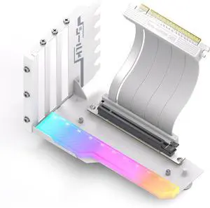 Vertical GPU Mount with High-Speed PCIE 4.0 Riser Cable, ARGB Module, 115mm/4.52in Flexible Extension, 90 Degree Connector, Only Compatible to Full-Opened PCIe Slots-White-YIHPI344-3