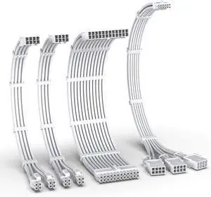 JVFYI PCIE 5.0 Sleeved Cable Kit, 16AWG PSU Extension, 24PIN-ATX/(4+4) PIN-EPS/(12+4) PIN to 3X 8 PIN PCIE- RTX4080/4070Ti Extension - Pure White