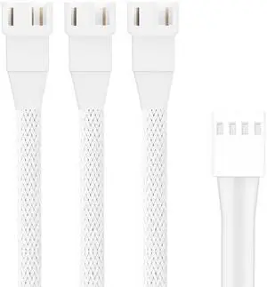 JVFYI 2 Pack 10.6inch 4Pin PWM Fan Extension Splitter Cable 1 to 3 Ways - with 3Pin 4Pin Male Connector for Computer Case & CPU Cooling Fans(White)