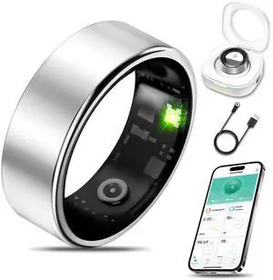 JVFYI Slim Smart Ring  Lightweight Water-Resistant Titanium Fitness Tracker, Advanced Tracking for Sleep, Steps, HRV, Womens Health, No Subscription Fee, iOS & Android Compatible (Silver, 7)