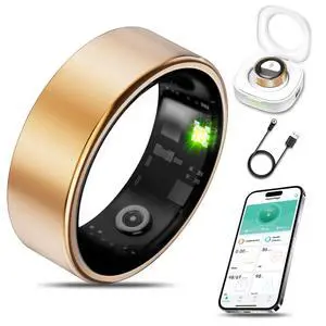 JVFYI Slim Smart Ring  Lightweight Water-Resistant Titanium Fitness Tracker, Advanced Tracking for Sleep, Steps, HRV, Womens Health, No Subscription Fee, iOS & Android Compatible (Silver, 7) Gold 11