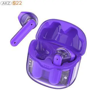 AKZ S22 Transparent Case TWS Bluetooth Earbuds, 2024 Wireless In-Ear Earphones with Clear Shell Design, 40H Playtime, Type-C Fast Charging, HiFi Stereo Sound for Sports Travel purple AKZ S22 Transparent Case TWS Bluetooth Earbuds, 2024 Wireless In-Ear Earphones with Clear Shell Design, 40H Playtime, Type-C Fast Charging, HiFi Stereo Sound for Sports Travel purple