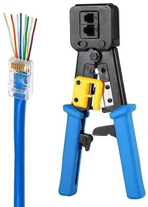 RJ45 Crimp Tool Pass Through Cat5 Cat5e Cat6 Crimping Tool for RJ45/RJ12 Regular RJ45 Crimp Tool Pass Through Cat5 Cat5e Cat6 Crimping Tool for RJ45/RJ12 Regular