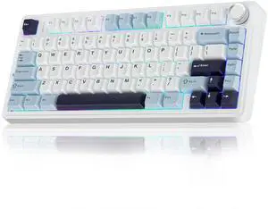 F75 75% Wireless Mechanical Keyboard, Hot Swappable Creamy Keyboard, Pre-lubed Reaper Switches, 2.4GHz/Type-C/BT5.0, RGB Backlit Gaming Keyboards(White & Blue)