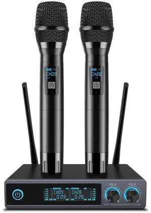 Wireless Microphone, Metal Dual Professional UHF Cordless Dynamic Mic Handheld Microphone System for Home Karaoke Party, Meeting, Church, DJ, Wedding, Home KTV Set