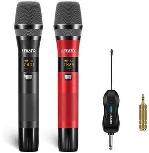 Wireless Microphone Rechargeable Wireless Microphones with Receiver Dual Handheld Microphone System Dynamic MIC for Singing, Speech, Wedding, Church,Speaker, PA System