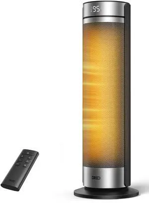 Space Heater for Large Room, 23 Inch Electric Heaters for Indoor Use, 8 Safe Protection Tower, 70° Oscillation, PTC Ceramic with Thermostat and Remote, Quiet, 12H Timer, Bedroom, Office