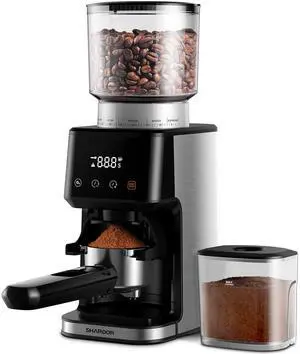 Conical Burr Espresso Coffee Grinder Electric with Precision Timer 2.0, Touchscreen Adjustable Burr Mill with 51 Precise Settings for Home Use, Anti-static, Stainless Steel