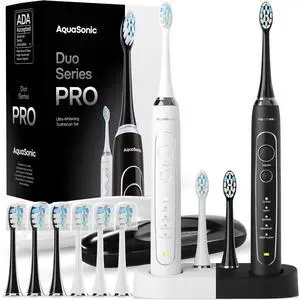 Duo Series PRO  Ultra-Whitening Electric Toothbrush Set  5 Modes & Smart Timers  Premium Travel Cases & 10 Proflex Brush Heads  ADA Accepted Toothbrushes