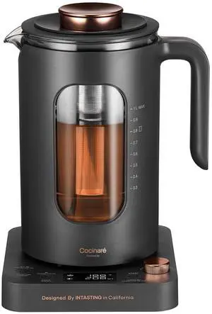 Electric Tea Kettle,  Glass Electric Kettle with tea Infuser and Precise knob temperature control, 1200W Fast Heating, BPA-Free, Easy to Clean, for Tea and coffee, 1 Liter (Dark Gray)