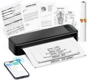 Portable Printers Wireless for Travel, Inkless Thermal Printer, Small Bluetooth Mobile Printer Support 8.5" X 11" Letter & A4 Thermal Paper, Compatible with iPhone Phone Laptop for Home Office Receipt
