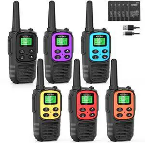 Walkie Talkies Long Range for Adults, Rechargeable Walkie Talkies 6 Pack with 22 FRS Channels, 2 Way Radios, NOAA, Li-ion Battery, LED Flashlight, VOX Gift for Family Hiking Camping