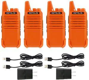 RT22 Rechargeable Walkie Talkies, Long Range Two Way Radio for Adults, Portable Handheld Radio, Voice Activated, Emergency Alarm, Upgraded Type-C Charing, Outdoor Hiking Travel(4 Pack, Orange)