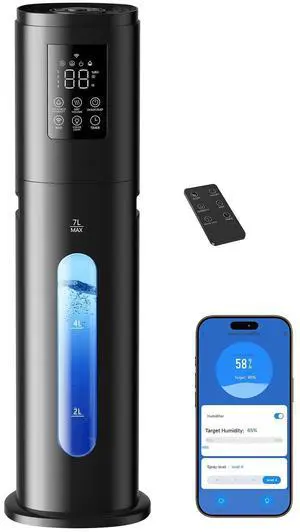 Smart Humidifiers for Bedroom Large Room, 7L/1.85Gal Quiet Humidifiers with 350ML/H Large Mist Speed,Smart App & Remote Control, 4 Mist Levels,Easy Top Fill, Cool Mist Humidifier for Home & Office
