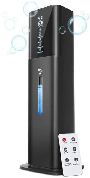 Humidifiers for Bedroom, 2.11Gal 8L Quiet Humidifiers for Large Room with Timer, 360°Nozzle, 3 Speed Ultrasonic Cool Mist Humidifier with Humidistat for Baby Home Adults Plants