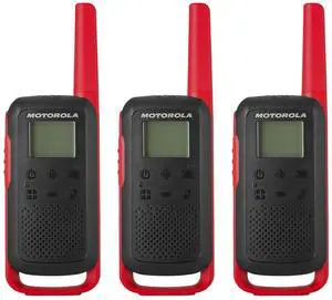 , Portable FRS, T210TP, Talkabout, Two-Way Radios, Rechargeable, 22 Channel, 20 Mile, Black W/Red, 3 Pack