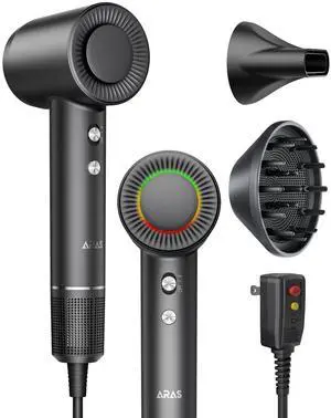 Hair Dryer, Negative Ionic Blow Dryer with 160000 RPM Professional High-Speed Blow Dryer, Brushless Motor for Fast Drying, Low Noise Thermo-Control Hairdryer with Magnetic Nozzle (Black) Hair Dryer, Negative Ionic Blow Dryer with 160000 RPM Professional High-Speed Blow Dryer, Brushless Motor for Fast Drying, Low Noise Thermo-Control Hairdryer with Magnetic Nozzle (Black)