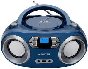 Portable CD Player Boombox with FM Radio, Bluetooth, USB Port, AUX Input, and Headphone Jack  CD-R/CD-RW/MP3-CD Compatible, Clear Stereo Sound, Backlit LCD Display  Blue Jay
