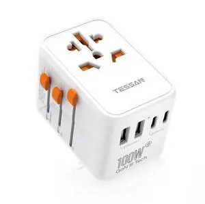 Universal Travel Adapter 100W GaN, International Power Adapter with 5 USB(3 USB C) Charging Ports, Worldwide Outlet for US to European Europe UK AUS Ireland(Type C/G/A/I)
