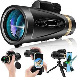 Monocular Telescope 80x100 HD Monoculars for Adults with Tripod & Phone Adapter, Monoculars for Bird Watching Stargazing Camping Hiking Hunting Wildlife Travel-Black