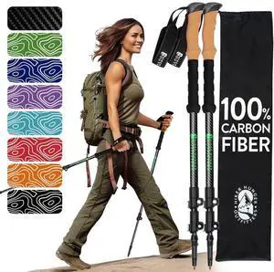 Hiker Hunger Carbon Fiber Trekking Poles | Collapsible Walking Sticks for Travel | Walking Poles for Women | Hiking Poles for Men | Hiking Sticks | Walking Stick - 3k Black & Green Cork Hiker Hunger Carbon Fiber Trekking Poles | Collapsible Walking Sticks for Travel | Walking Poles for Women | Hiking Poles for Men | Hiking Sticks | Walking Stick - 3k Black & Green Cork
