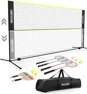 Sports All-in-One Pickleball & Badminton Set - Portable, Adjustable Net with Paddles & Rackets