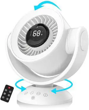 Fan for Bedroom,Air Circulator Fan90°Vertical +120°Auto Oscillating,100 Speeds,10H Timer,Quiet,Digital Display Rechargeable USB,with Remote, for Home, OfficeWhite