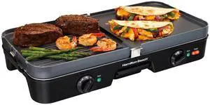 3-in-1 Electric Indoor Grill + Griddle, 8-Serving, Reversible Nonstick Plates, 2 Cooking Zones with Adjustable Temperature (38546), Black
