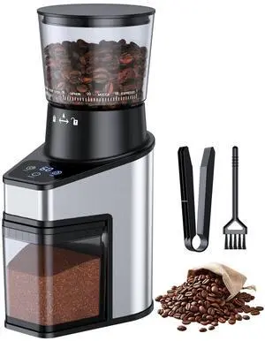 Burr Coffee Grinder Electric, Coffee Bean Grinder with 60 Adjustable Grind Settings for Home Use, Espresso Grinder with 60s Precision Timer & 1-8 Cup, Anti-static, Stainless Steel, Black(updated)