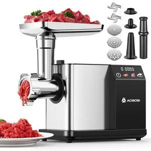 Meat Grinder Electric 3000W Max with Touch Color Screen, Auto-Reverse & Built-in Storage - 3 Speed Settings,Grinding, Sausage & Kibbe Making for Home Use, Stainless Steel