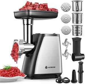 Meat Grinder, 4-In-1 Meat Grinder Electric [2800W Max] with 3 Slice, Shred Blades,2 Blades,3 Plates,Sausage Stuffer,Kubbe Kit, for Home Kitchen Use, Stainless Steel