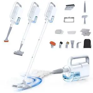 10-in-1 Steam Mop with Detachable Handheld Steamer, 350ml Tank, 10s Heat-Up, 248°F Steam Cleaner, 2-Level Control and Swivel Head for Floors, Carpets, Tiles, BBQ grill and Multi-Surface