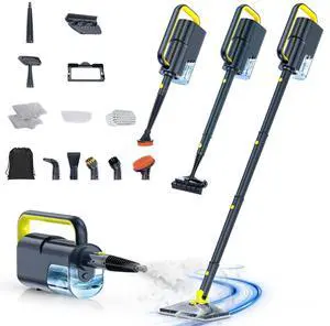 Steam Mop Cleaner with Detachable Handheld Steamer, 10-in-1 Multi Accessories, Washable Microfiber Pads, 350ml and 2 Adjustable Levels for Cleaning Floor, Carpet, Grill, Tile, and Grout, Gray