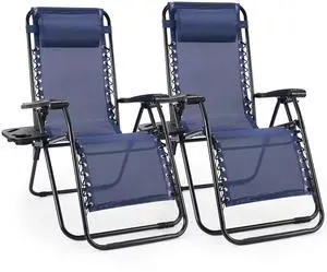 Zero Gravity Chairs, Set of 2 Portable Recliner Beach Camping Patio Outdoor Folding Lounge Chair with Cup Holder Trays and Adjustable Pillow for Poolside, Garden, Backyard, Lawn (Blue) Zero Gravity Chairs, Set of 2 Portable Recliner Beach Camping Patio Outdoor Folding Lounge Chair with Cup Holder Trays and Adjustable Pillow for Poolside, Garden, Backyard, Lawn (Blue)