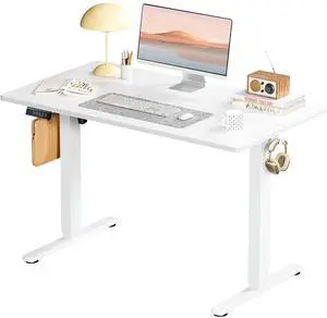 Adjustable Height Standing Desk Electric Sit Stand Up Down Computer Table Ergonomic Rising Modern Lift Motorized Gaming Desktop Workstation for Work Home Office, 40" L X 24" W, White