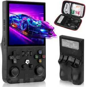 R36MAX Retro Game Console, Handheld Game Console with 4.0-in IPS HD ScreenVideo Game Consoles with 64GB Memory, Portable Games Consoles with Storage BagBlack