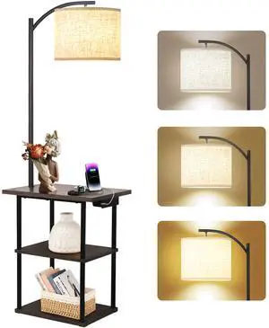 Floor Lamp with Table, End Tables with Charging Station(USB & Type-C & AC Port), 3 Color Temperatures 9W LED Bulb, Modern Shelves Side Table for Bedroom, Living Room Floor Lamp with Table, End Tables with Charging Station(USB & Type-C & AC Port), 3 Color Temperatures 9W LED Bulb, Modern Shelves Side Table for Bedroom, Living Room