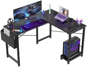 L Shaped Desk - Computer Desk Corner Desks Gaming Desk PC Table with CPU Stand Side Bag for Home Office Dorm Sturdy Writing Workstation, Black, 50-Inch