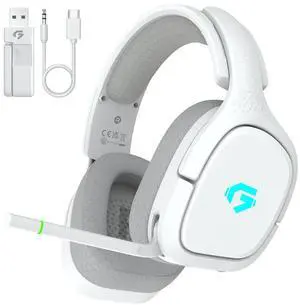 2.4GHz Wireless Gaming Headsets for PS5, PS4, PC, Switch - Bluetooth 5.4 Gaming Headphones with Noise Canceling Mic, Low Latency Connection, 3D Immersive Surround Sound, 30H Battery, White