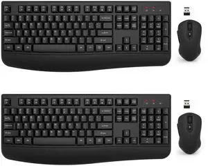Wireless Keyboard and Mouse Combo,  2.4G Full-Sized Ergonomic Computer Keyboard with Wrist Rest and 3 Level DPI Adjustable Wireless Mouse for Windows, Mac OS Desktop/Laptop/PC(2 Pack)