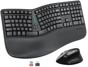 Ergonomic Wireless Keyboard and Mouse, Ergo Keyboard with Vertical Mouse, Split Curved Keyboard with Wrist Rest, Natural Typing Rechargeable Full Size, Windows/Mac/Computer/Laptop, Large Size