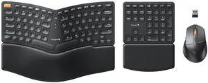 Ergonomic Keyboard Mouse, EKM04 2.4GHz USB Wireless Ergo Keyboard Mouse Combo with Separate Numeric Keypad, Split Design, Hard Wrist Rest, Rechargeable, for Windows Desktop/PC/Laptop