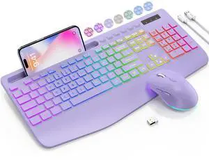 Wireless Keyboard and Mouse Combo, 9 Backlit Effects, Wrist Rest, Phone Holder, 2.4G Lag-Free Ergonomic Keyboards, Rechargeable Silent Cordless Set for Computer, Laptop, Mac, WindowsPurple Wireless Keyboard and Mouse Combo, 9 Backlit Effects, Wrist Rest, Phone Holder, 2.4G Lag-Free Ergonomic Keyboards, Rechargeable Silent Cordless Set for Computer, Laptop, Mac, WindowsPurple