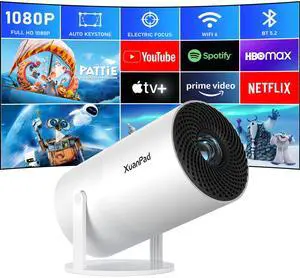 [Official Netflix & Electric Focus] Projector with WiFi and Bluetooth,  Full HD 1080P Portable Projector, 210° Rotatable Stand, Auto Keystone, Dust Removal and Heat Dissipation Design
