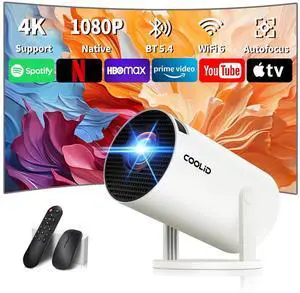 [Built-in Apps & 2025 Upgraded] Mini Projector with WiFi 6 and Bluetooth 5.4 Support 4K 1080P Auto Keystone 270° Rotatable Projector Portable Compatibile with HDMI/TV Stick/Memory Stick - White