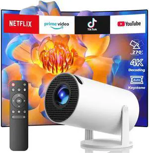 Mini Projector with WiFi and Bluetooth 2025, 4K Support Android 11.0 Portable Movie Projector, 270° Rotation Automatic Vertical Keystone Correction, Compatible with iphone/TV Stick/HDMI/USB/Laptop