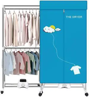 Portable Dryer, 110V 1000W Electric Clothes Dryer Machine, Double Layer Stackable, Stainless Steel, Blue, 15kg Capacity, Front Load, Ideal for Apartments, RV, Families, Campers