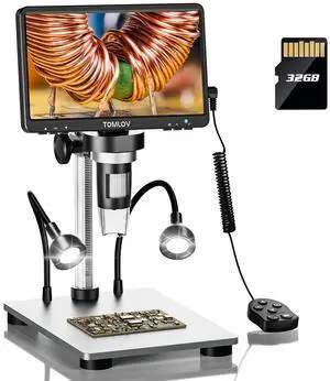 DM9 7" Digital Microscope: 1080P 1200X Coin Microscope Magnifier, 12MP Ultra-Precise Focusing LCD Soldering Microscopes for Adults, PC View, 32GB